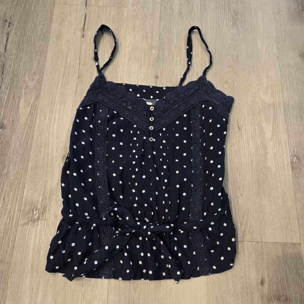 Hollister Blue Polka Dot Spaghetti Strap Top Size Medium